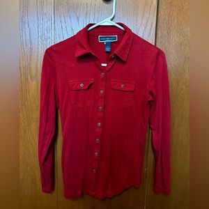 Karen Scott S dark red button down shirt
